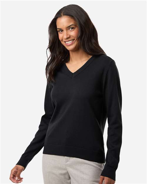 Women's New Classics V-Neck Sweater - - 16186 Black 012B2 7-7.9 oz Apparel CA New ab Devon & Jones DG445W Explore Medical & Med Spa Explore Medical & Med Spa Staff Uniforms Explore Resort & Gift Explore Resort & Gift Front Desk & Conceirge Explore Resort & Gift Staff Uniforms Fleece - Premium - Crew Knit Recycled Sustainable Materials Sustainable Styles Sweaters V-Neck Womens