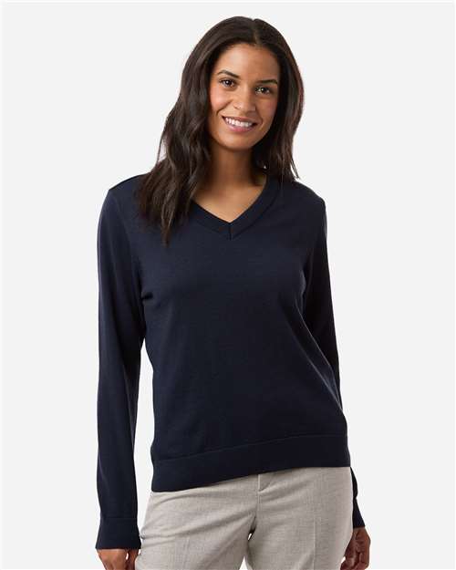 Women's New Classics V-Neck Sweater - - 16186 Navy 012B2 7-7.9 oz Apparel CA New ab Devon & Jones DG445W Explore Medical & Med Spa Explore Medical & Med Spa Staff Uniforms Explore Resort & Gift Explore Resort & Gift Front Desk & Conceirge Explore Resort & Gift Staff Uniforms Fleece - Premium - Crew Knit Recycled Sustainable Materials Sustainable Styles Sweaters V-Neck Womens