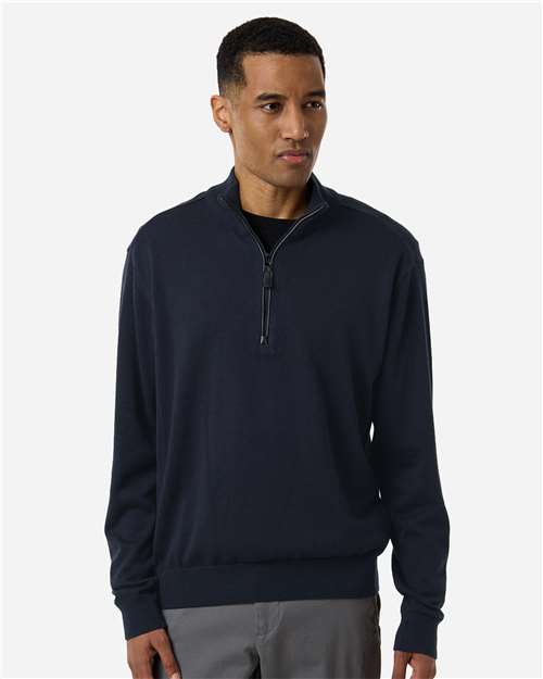 Men's New Classics Quarter-Zip Sweater - - 16187 Navy 013B2 7-7.9 oz Apparel CA New ab Devon & Jones DG446 Knit Mens & Unisex Quarter-Zips Recycled Sustainable Materials Sustainable Styles Sweaters