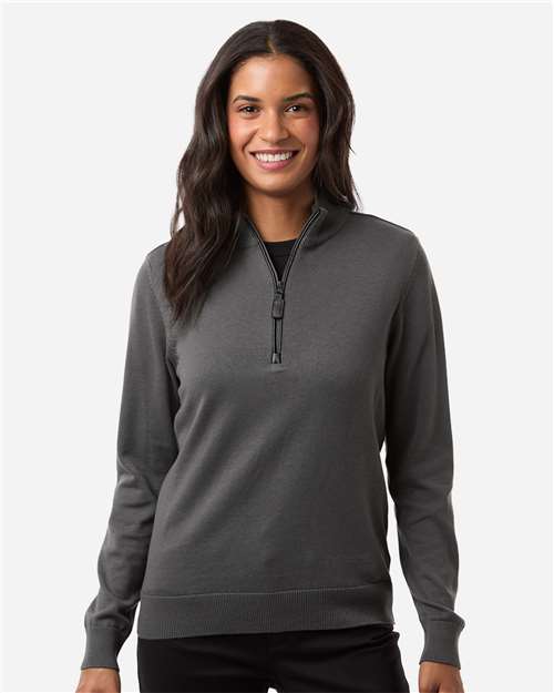 Women's New Classics Quarter-Zip Sweater - - 16189 Graphite 014B2 7-7.9 oz Apparel CA New ab Devon & Jones DG446W Knit Quarter-Zips Recycled Sustainable Materials Sustainable Styles Sweaters Womens