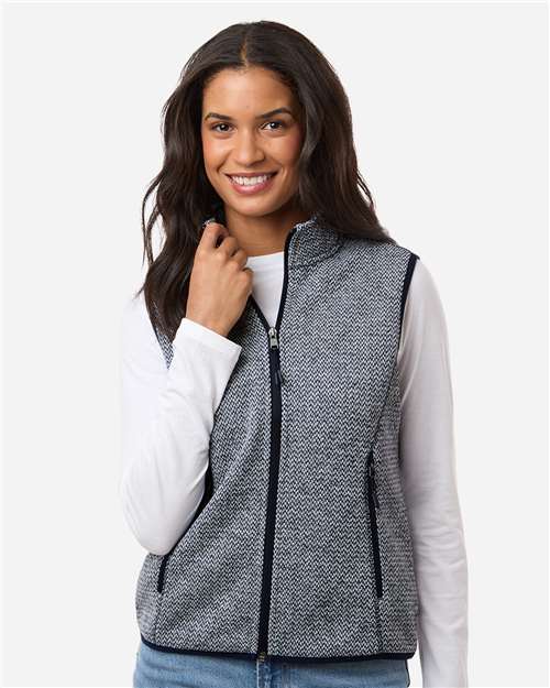 Women's Jasper Jacquard Fleece Vest - - 16203 Classic Navy White 008D3 2026 What's New - Outerwear 9-9.9 oz Apparel Corporate Corporate Outings & Events Corporate Trade Show & Conferences Fleece Full-Zips NE731W New North End Outerwear Polyester Recycled Sustainable Materials Sustainable Styles Vests Womens