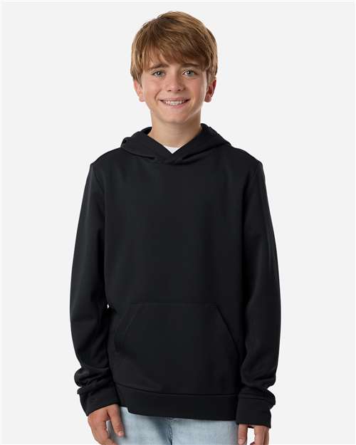 Team 365 TT400Y, Youth Squad Hooded Tech Fleece Pullover, Black