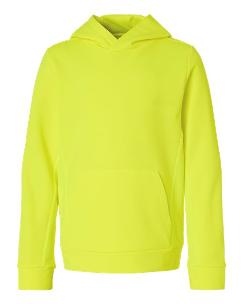 Team 365 TT400Y, Youth Squad Hooded Tech Fleece Pullover, Safety Yellow