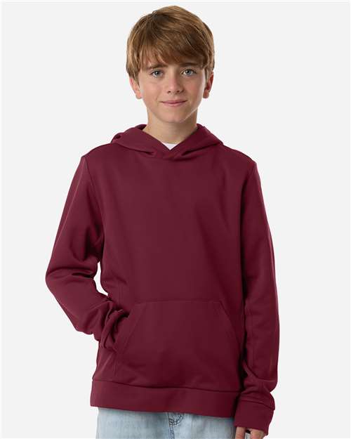 Team 365 TT400Y, Youth Squad Hooded Tech Fleece Pullover, Sport Maroon