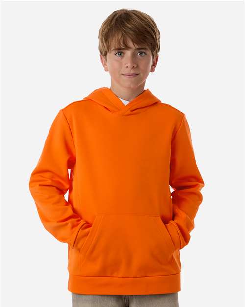 Team 365 TT400Y, Youth Squad Hooded Tech Fleece Pullover, Sport Orange