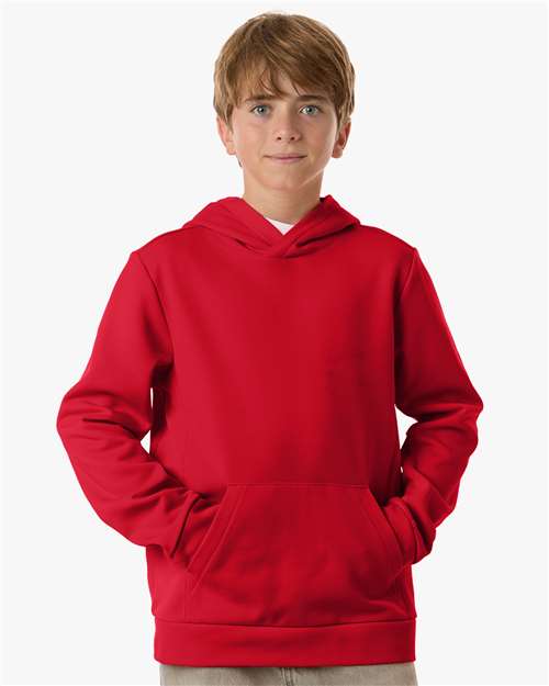 Team 365 TT400Y, Youth Squad Hooded Tech Fleece Pullover, Sport Red