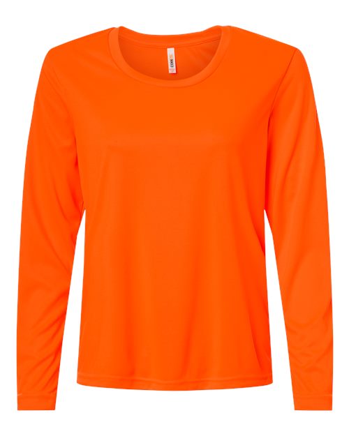 CORE365 CE10LW, Women's Capital Performance Long Sleeve T-shirt, Safety Orange