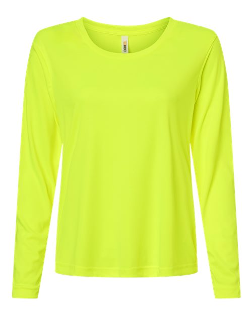 CORE365 CE10LW, Women's Capital Performance Long Sleeve T-shirt, Safety Yellow