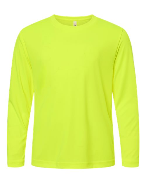 CORE365 CE10LY, Youth Capital Performance Long Sleeve T-shirt, Safety Yellow