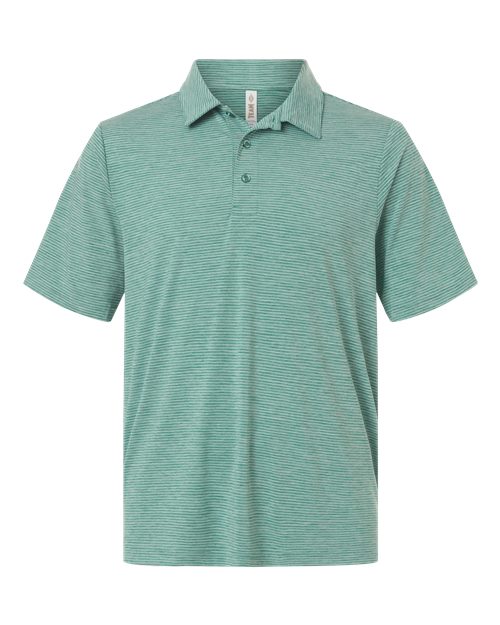 Team 365 TT125, Men's Relay Heathered Stripe Polo, Sport Forest Heather/ White