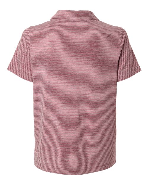 Team 365 TT125W, Women's Relay Heathered Stripe Polo, Sport Maroon Heather/ White