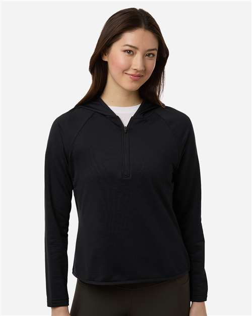Team 365 TT200W, Women's Qualify Quarter-zip Hooded Pullover, Black