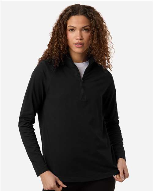 Devon & Jones DG402W, Women's Seaton Pebble Textured Quarter-zip Pullover, Black