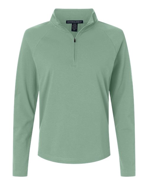 Devon & Jones DG402W, Women's Seaton Pebble Textured Quarter-zip Pullover, Balsam Green