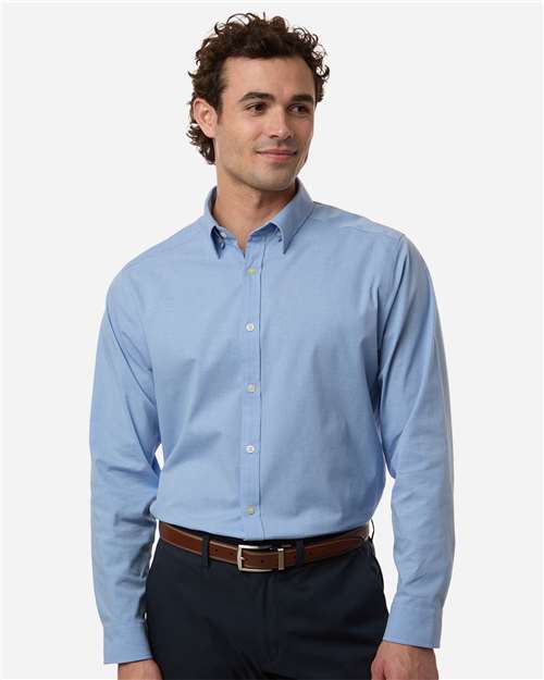 Devon & Jones DG505, Men's Crownlux Performance Spencer Poplin Dress Shirt, Light Blue Melange