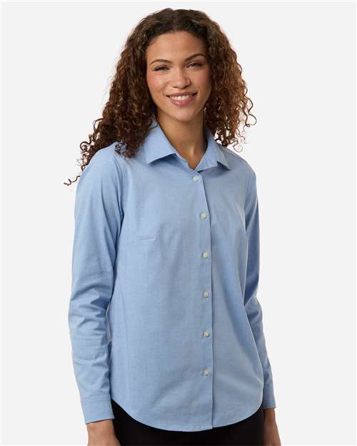 Devon & Jones DG505W, Women's Crownlux Performance Spencer Poplin Dress Shirt, Light Blue Melange