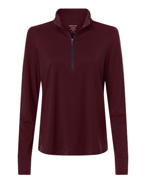 North End NE405W, Women's Jaq Stretch Performance Quarter-zip, Burgundy/ Carbon