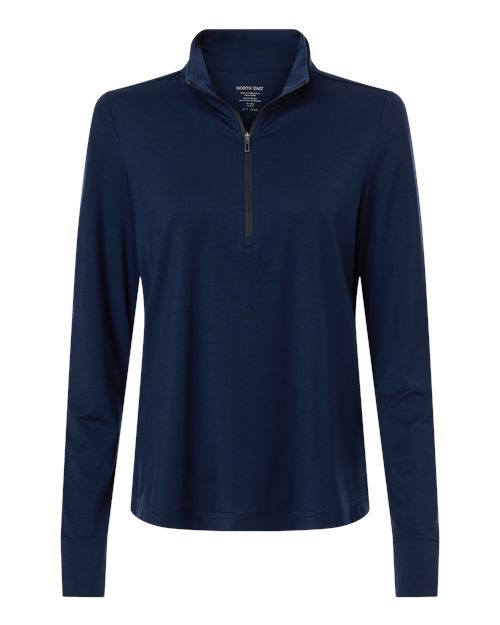 North End NE405W, Women's Jaq Stretch Performance Quarter-zip, Classic Navy/ Carbon