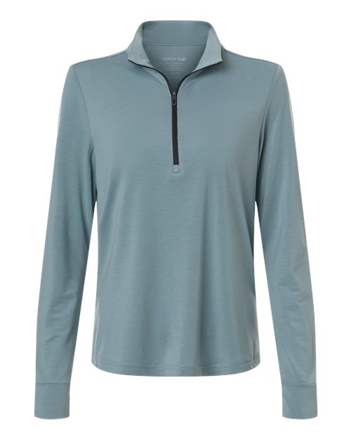 North End NE405W, Women's Jaq Stretch Performance Quarter-zip, Opal Blue/ Carbon