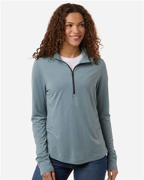 North End NE405W, Women's Jaq Stretch Performance Quarter-zip, Opal Blue/ Carbon