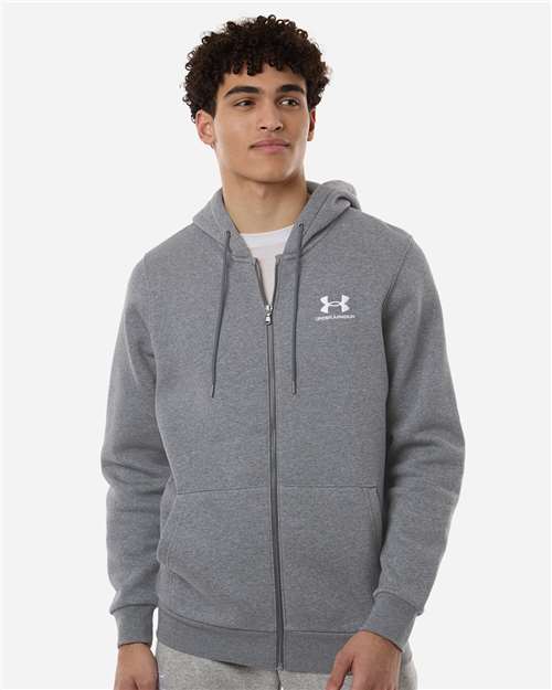 Under Armour 1373881, Men's Icon Fleece Hooded Full-zip, Pitch Grey Medium Heather/ White