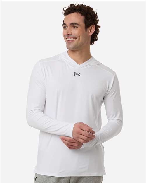 Under Armour 6014164, Men's Team Vanish Hooded Long Sleeve T-shirt, White/ Pitch Grey