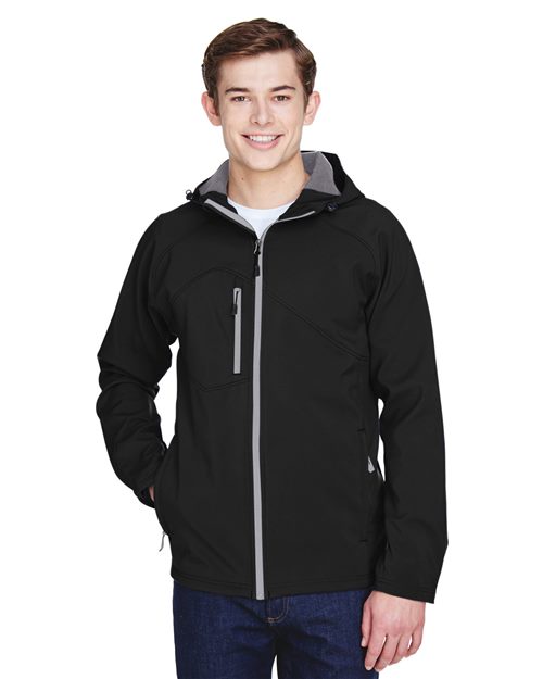 Men's Prospect Two-Layer Fleece Bonded Soft Shell Hooded Jacket - - 14070 139D3 7-7.9 oz 88166 AB Exclusive Brands Adjustable Back to School 2025 CA CA New ab Corporate Corporate Gifting & Incentives Corporate Gifting - Splurge Drawstring Fleece Full-Zips Hooded Jackets Mens & Unisex New AB North End Outerwear Performance Pockets Polyester S&S Exclusive Brands Soft Shells Spandex Water Resistant Zips