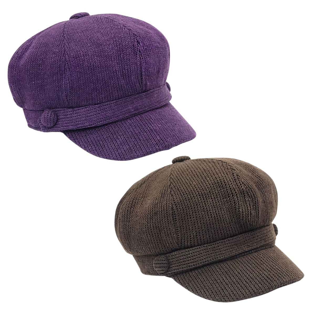 Newsboy Hat - Knitted Corduroy, Purple & Brown Dozen Special Mix&Match