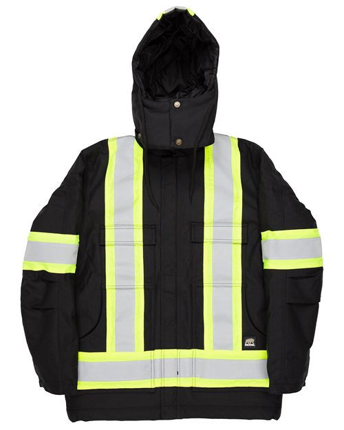 Tall Safety Striped Arctic Insulated Chore Coat - - 16001 Orange 283A4 AB Retail Exclusive Brands Berne Apparel CA New ab Drawstring Full-Zips Hooded HVNCH3T Long Sleeves Mens & Unisex New AB Nylon Outerwear Personal Protection Polyester Safety Workwear Wovens