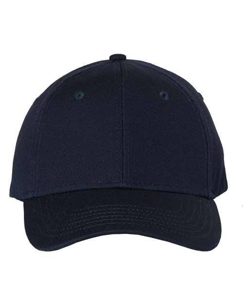 Chino Cap - - 461 Navy Adjustable 25295 Adjustable Adult Cotton Cotton - 100% Cotton - Over 50% Embroidered Fitness and Wellness Hats Headwear Hook and Loop Mens & Unisex Mid Profiles No Visible Logos One Size Open Backs Pre-Curved Visor School & Team Six-Panel Socially Conscious Manufacturing Structured Sustainable Manufacturing Sustainable Styles Valucap VC600