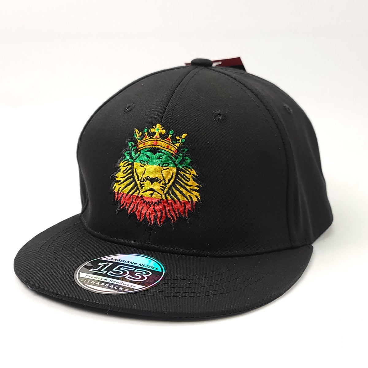 "Rasta Lion" Logo Flat Bill Cap - Black, Adjustable Black OSFA Logo Cap