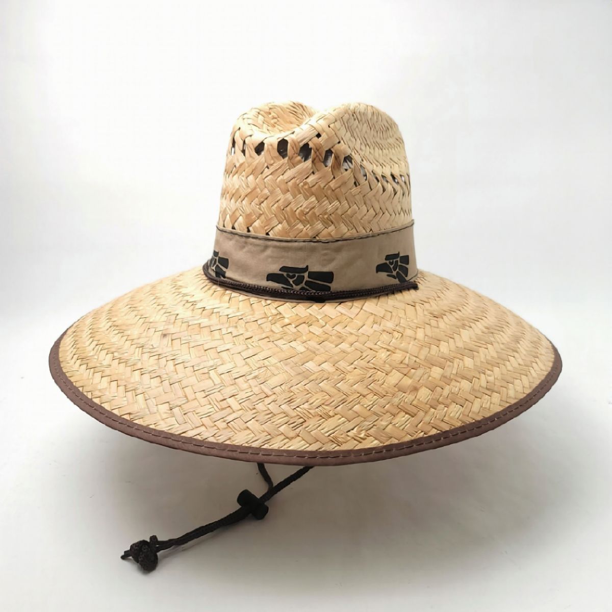 Mexican Wide Brim Straw Hat, Khaki Band - Eagle, Natural Colour Summer Hat