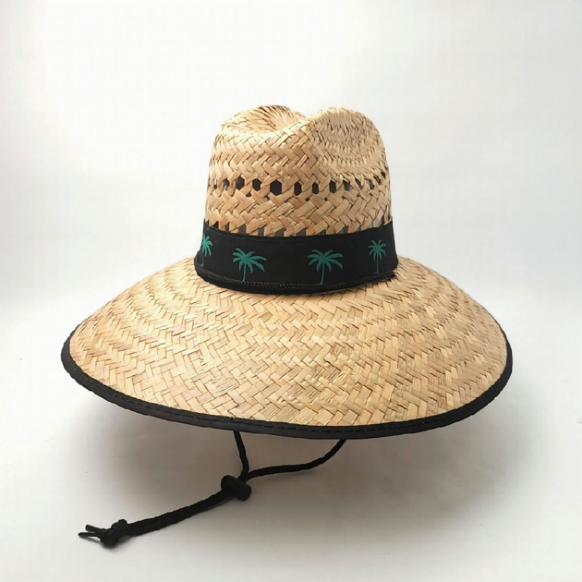 Mexican Wide Brim Straw Hat, Black Band - Palm Tree, Natural Colour Summer Hat