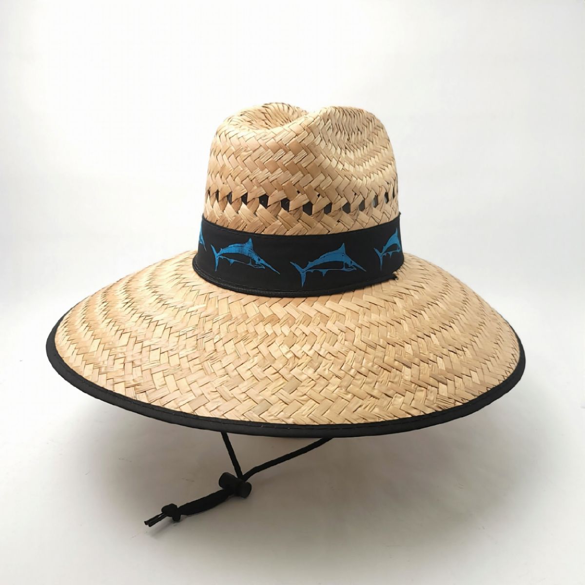 Mexican Wide Brim Straw Hat, Black Band - Fish, Natural Colour Summer Hat