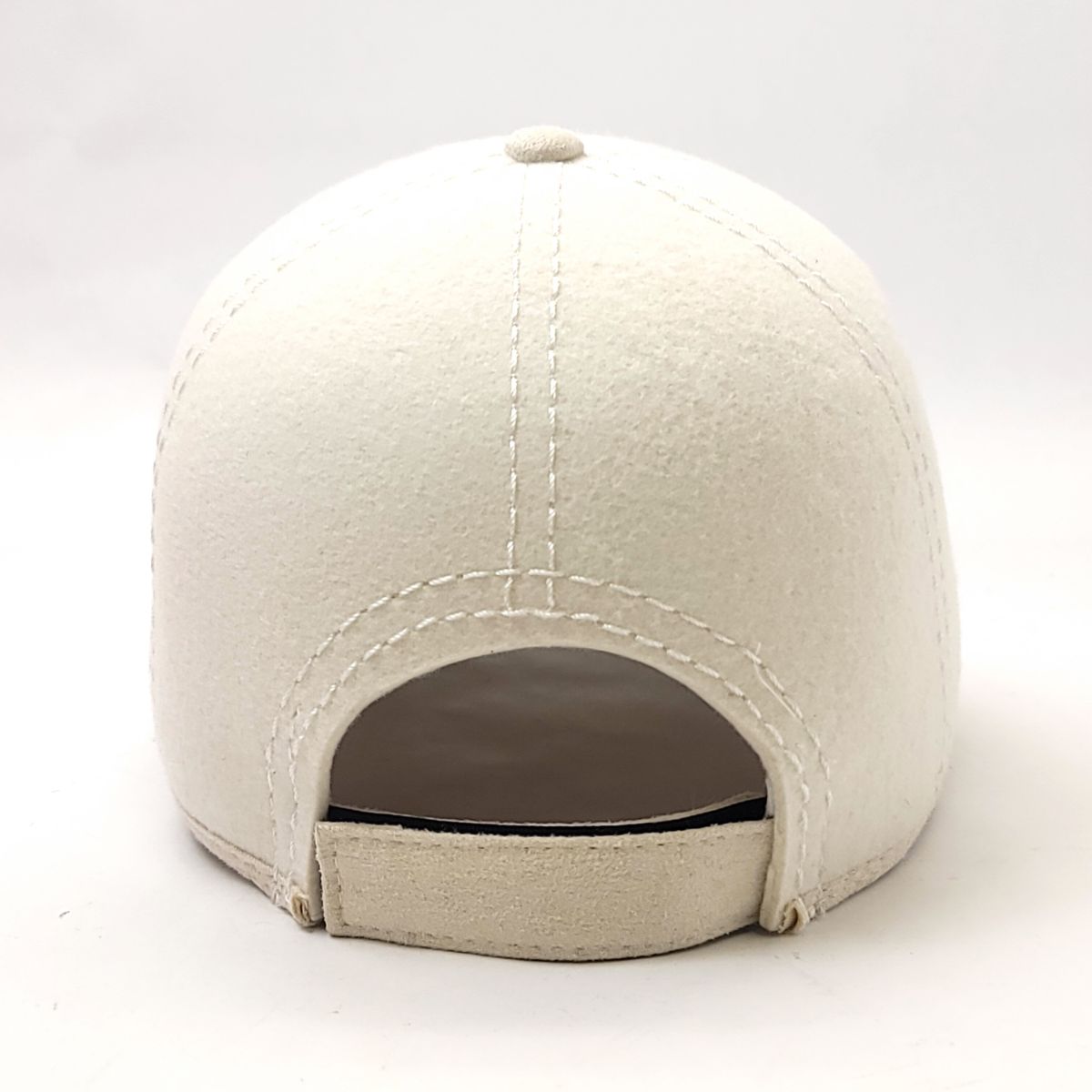Wool Felt Cap - Velcro Closure, OSFA, White Fashion Hat Plain Cap