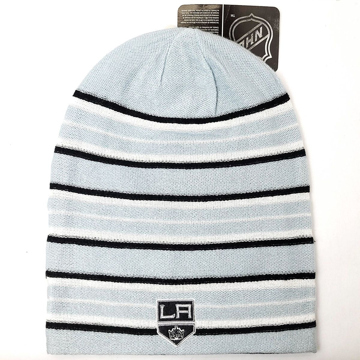Los Angeles Kings Knit Slouchy Beanie - No Cuff, Sky Blue with Stripes, Reversible
