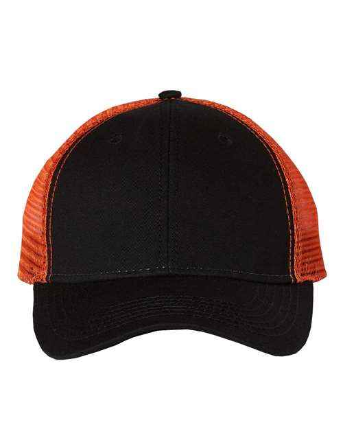 Bio-Washed Trucker Cap - - 482 Black Orange Adjustable 27195 Adjustable Adult AH80 Company Store Hats Company Store Headwear Company Store Style Guide Cotton Cotton - Over 50% Embroidered Fitness and Wellness Go To Fashion Hats Headwear Hook and Loop Mens & Unisex Mesh Mesh Back Mid Profiles No Visible Logos One Size Open Backs Polyester Pre-Curved Visor School & Team Screen Print Six-Panel Socially Conscious Manufacturing Structured Sustainable Manufacturing Sustainable Styles Truckers Valucap