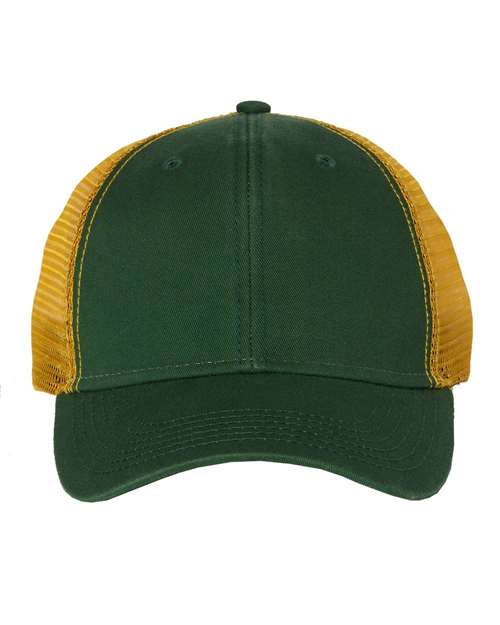 Bio-Washed Trucker Cap - - 482 Dark Green Gold Adjustable 27195 Adjustable Adult AH80 Company Store Hats Company Store Headwear Company Store Style Guide Cotton Cotton - Over 50% Embroidered Fitness and Wellness Go To Fashion Hats Headwear Hook and Loop Mens & Unisex Mesh Mesh Back Mid Profiles No Visible Logos One Size Open Backs Polyester Pre-Curved Visor School & Team Screen Print Six-Panel Socially Conscious Manufacturing Structured Sustainable Manufacturing Sustainable Styles Truckers Valucap