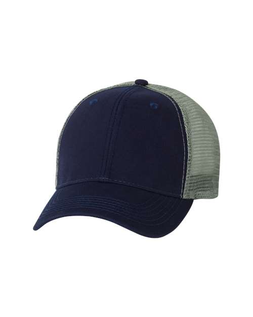 Bio-Washed Trucker Cap - - 482 Navy Grey Adjustable 27195 Adjustable Adult AH80 Company Store Hats Company Store Headwear Company Store Style Guide Cotton Cotton - Over 50% Embroidered Fitness and Wellness Go To Fashion Hats Headwear Hook and Loop Mens & Unisex Mesh Mesh Back Mid Profiles No Visible Logos One Size Open Backs Polyester Pre-Curved Visor School & Team Screen Print Six-Panel Socially Conscious Manufacturing Structured Sustainable Manufacturing Sustainable Styles Truckers Valucap