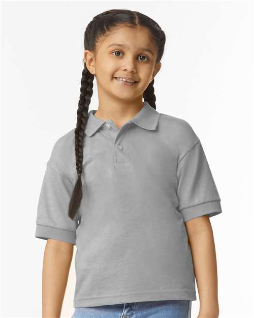 Gildan 8800B Youth DryBlend® Jersey Polo Sport Grey Cotton Cotton-Poly Blend Jersey Midweight Moisture-Wicking Polos Polos & Knits Polyester Regular Fit Sport / Athletic Tear-Away Label Tops Youth Youth Tops