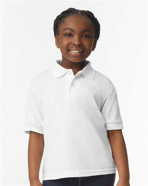 Gildan 8800B, Youth Dryblend Jersey Polo, White