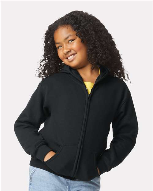 Gildan 18600B, Youth Heavy Blend Full-zip Hooded Sweatshirt, Black