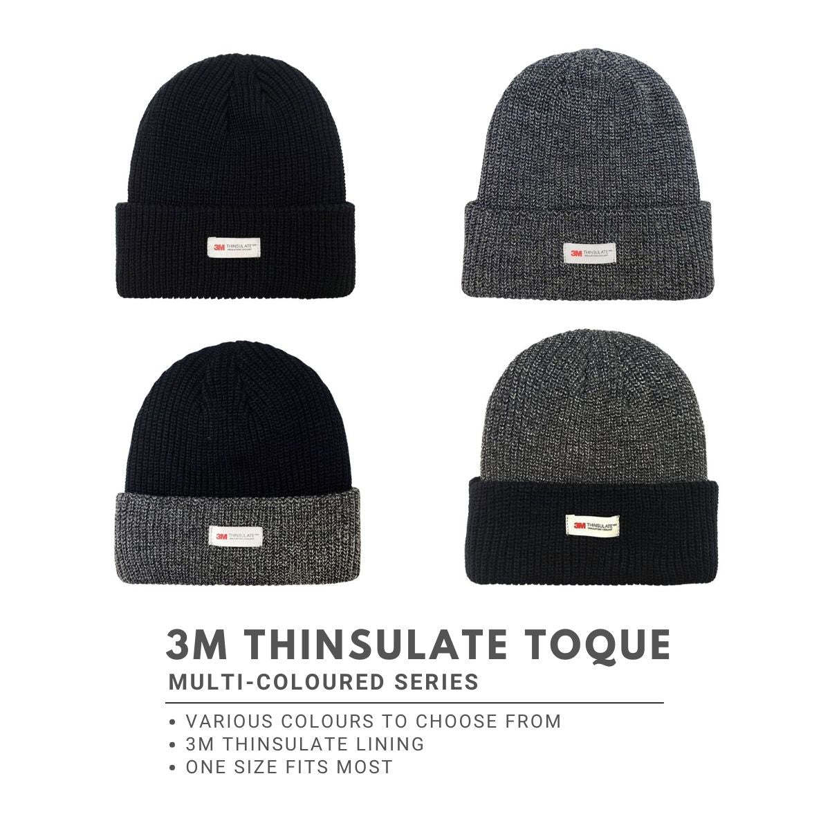 3M Thinsulate Knit Toque - Lining Black & Grey #189