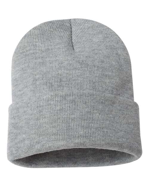 Sportsman SP12, 12" Solid Cuffed Beanie, Heather Grey