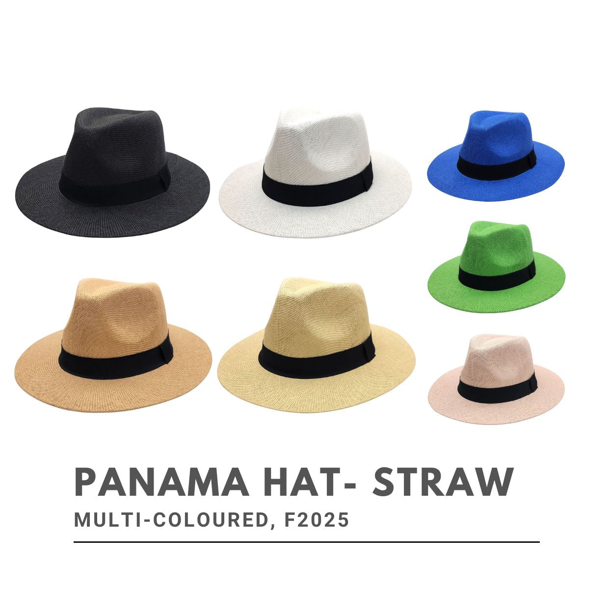 Panama Hat - F2025, 100% Straw, Multi-Coloured, OSFA, Adjustable Fashion Hat New