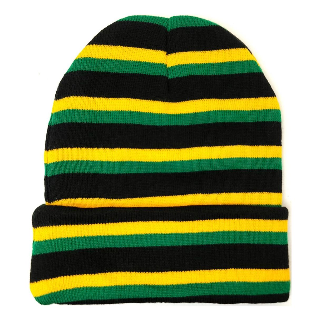 Plain Toque - Rasta Stripes Pattern, with Cuff Jamaican Flag Colours OSFA Dozen Special