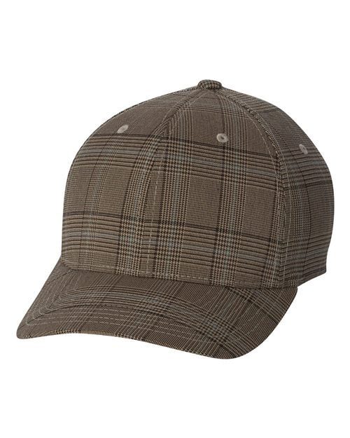 Glen Check Cap - - 3253 6196 76895 Adult Blends Fitted Flexfit Hats Headwear Mens & Unisex Mid Profiles No Treatment No Visible Logos Plaid Polyester Polyester - Over 50% Pre-Curved Visor Road Trip Six-Panel Spandex Structured