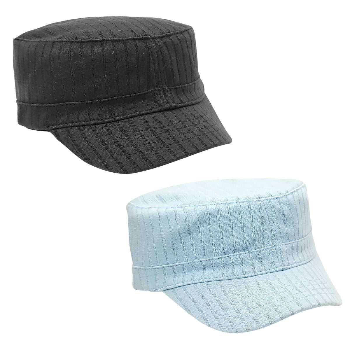 Youth - Cadet Cap -CY2660, Ribbed Knit, Black & Sky Blue Military Cap Youths