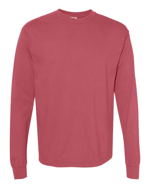 Unisex Garment-Dyed Heavyweight Long Sleeve T-Shirt - Crimson - - 2217