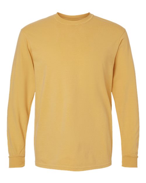 Unisex Garment-Dyed Heavyweight Long Sleeve T-Shirt - Mustard - - 2217